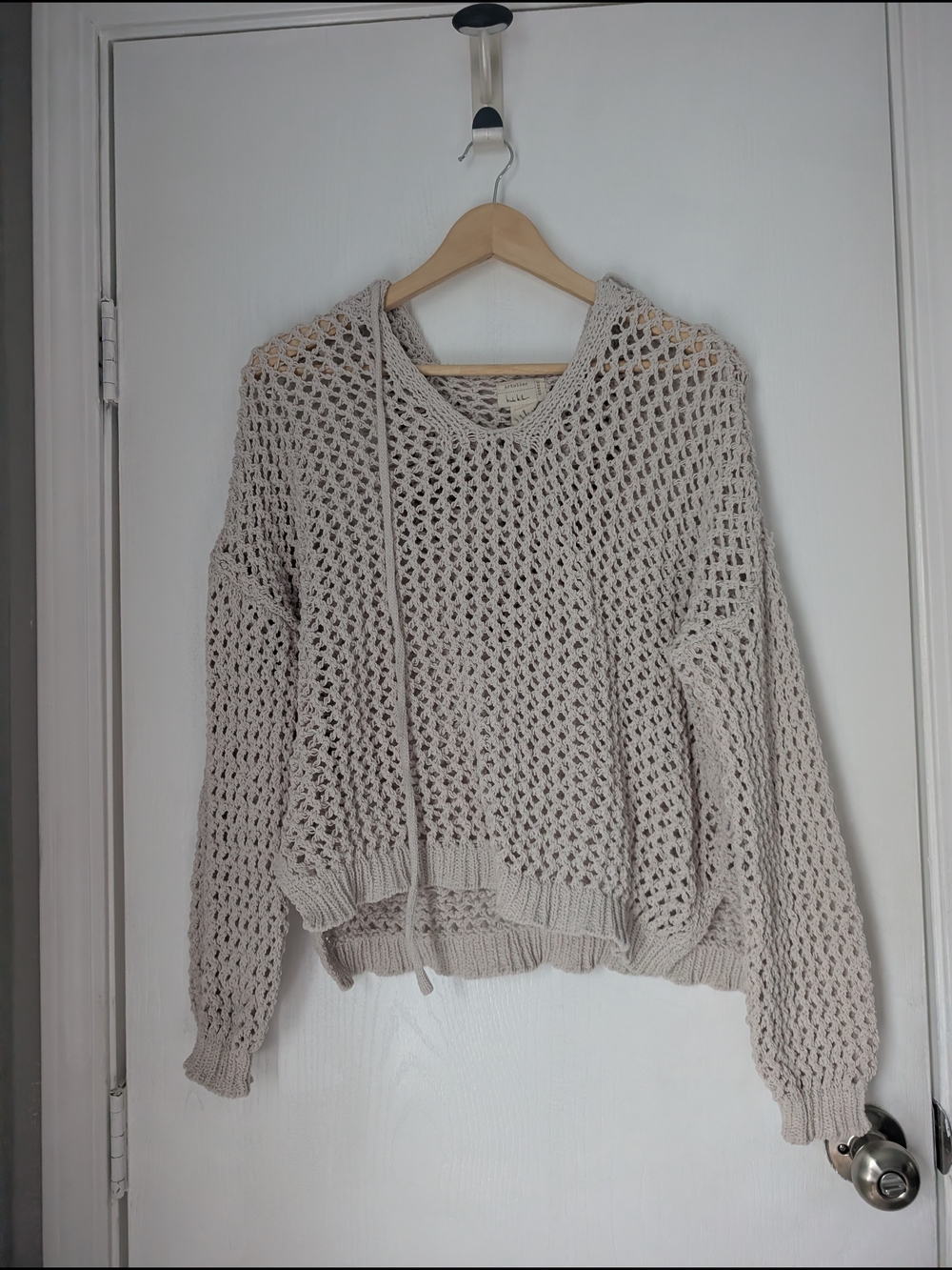 Nicole Miller Open-Knit Scoop-Neck Sweater in Light Beige